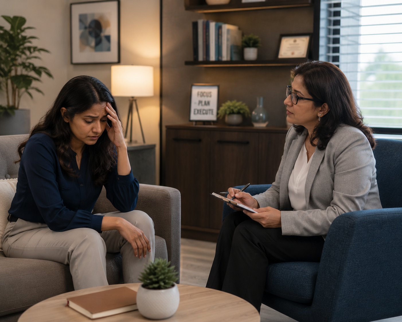 A psychologist offering support during a counselling session